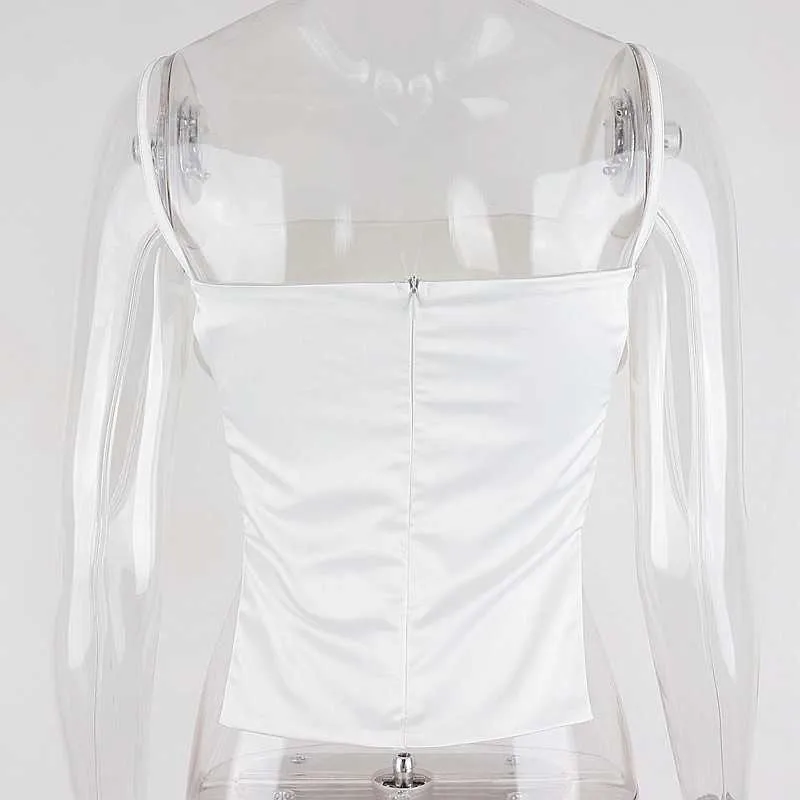 Colysmo Découpé Blanc Top Invisible Zipper Solide Couleur Slim Fit Dos Nu Peplum Femmes Sexy Party Club Tenues Mode Cami 210527