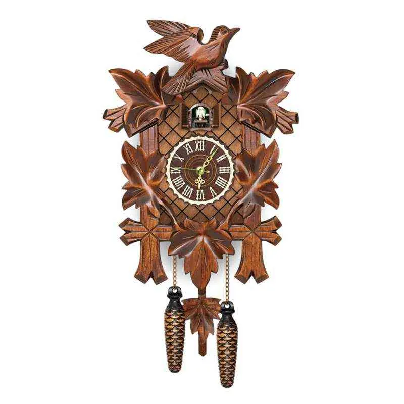 木製の壁掛け時計カッコウアンティーク振り子ぶら下げ手作りのスイング警報腕時計ホームベッドルーム装飾H1230