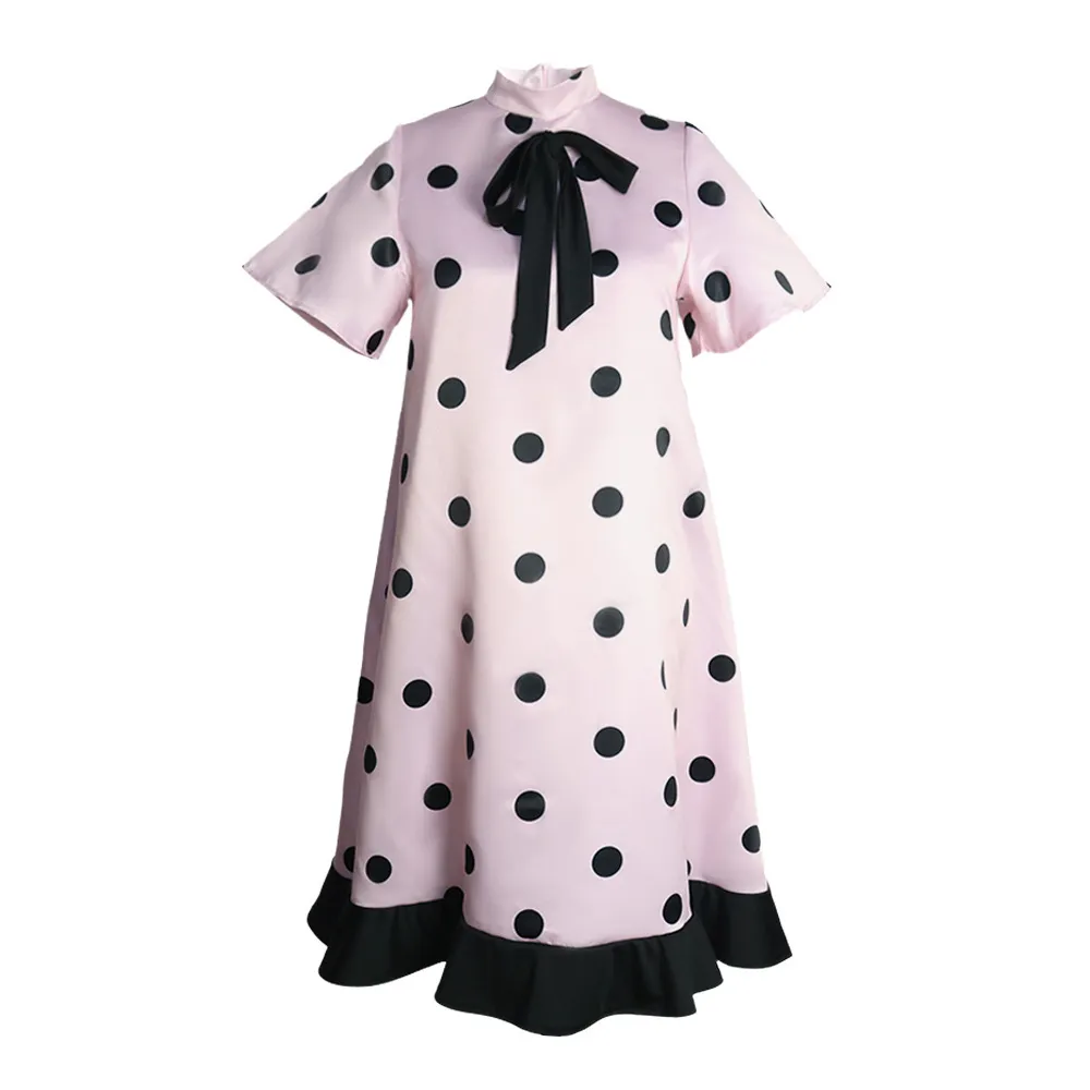 Women Dress Ruffles Flare Sleeve Dot Dresses Plus Size Vintage Sexy Pink Long Summer Clothes Fashion 210524