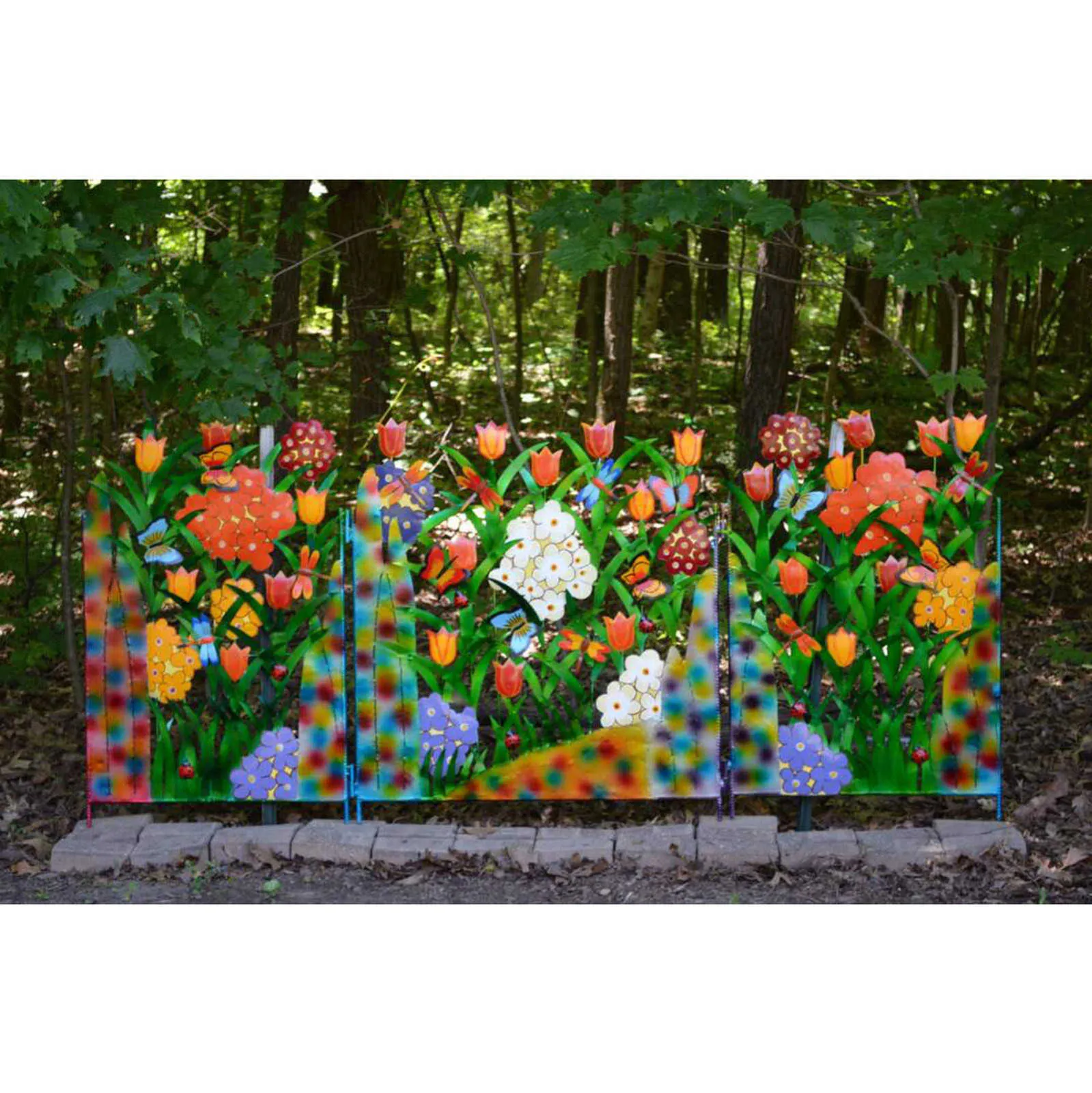 W19 Bunte 3-Panel-Schmetterlings- und Blumen-Gartenschutzwand aus Metall, Efeu-Zaunpaneel, künstliche Rankendekoration für die Gartendekoration im Freien Q290C