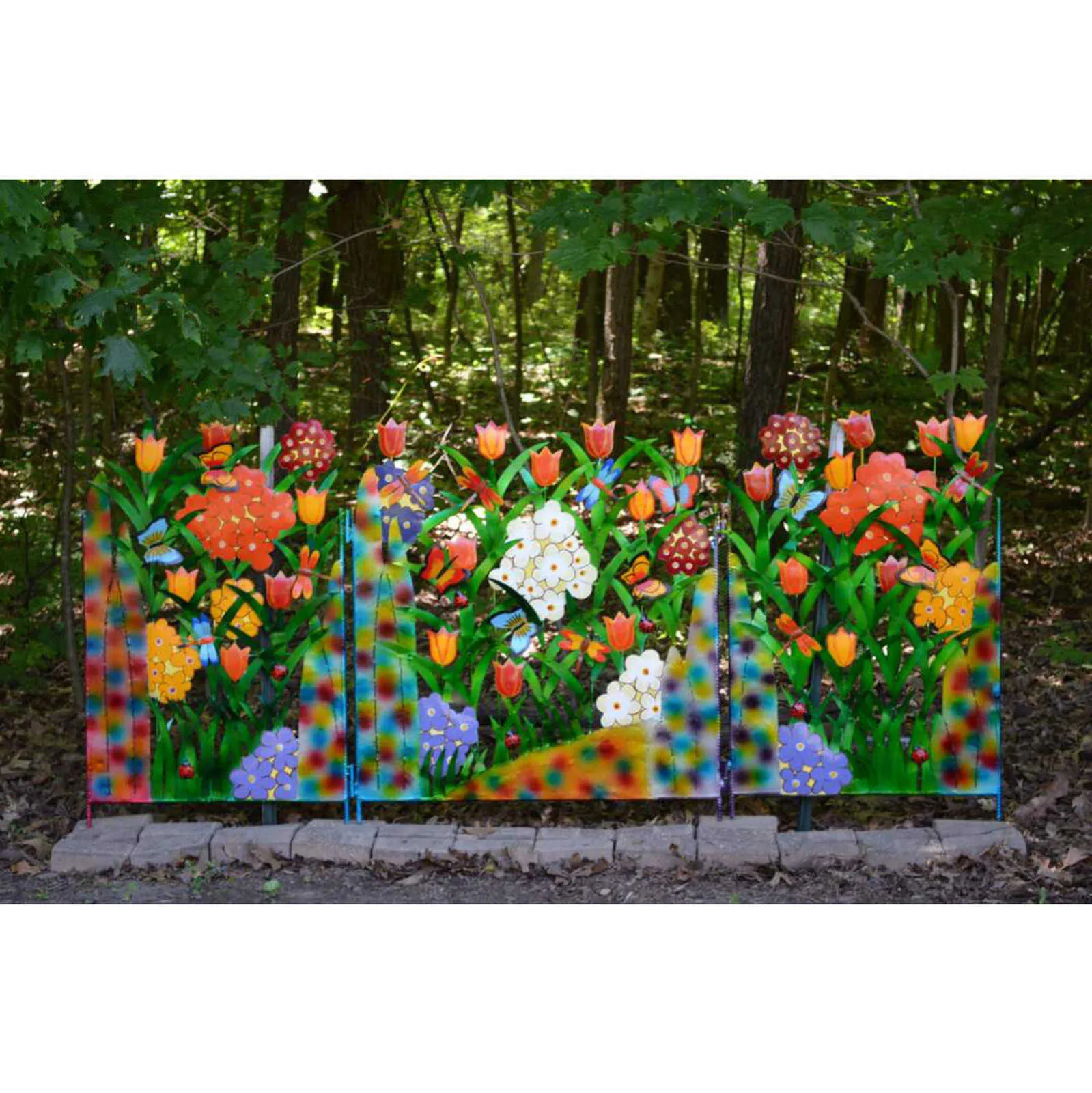 W19 kleurrijke metalen 3panel vlinder en bloementuinscherm muur Ivkleurige hek Paneel Faux Vine Decoratie voor buitentuindecor Q9808659