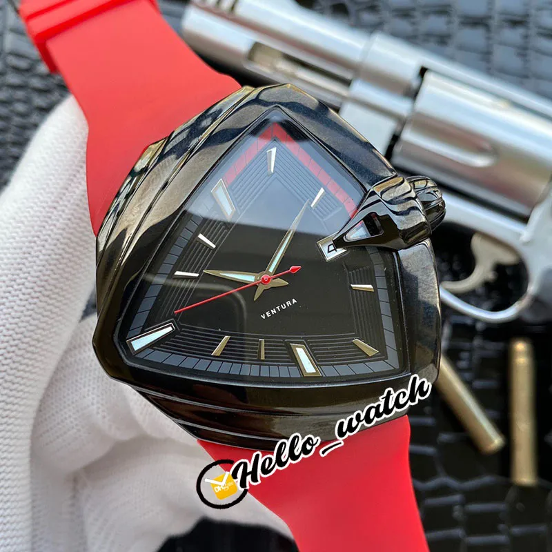 44mm Ventura Elvis80 H24551331 H24585331 H24551731 Klockor Automatiska herrar Titta svart Dial Steel Case Gray Inner Red Rubber Strap 290b