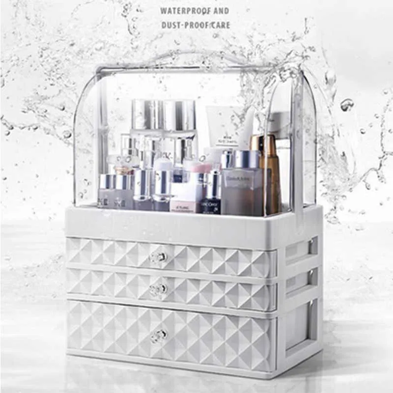 Vattentät kosmetisk låda Transparent Makeup Smycken Väska Multifunktionella Travel Organizer Lådan Hemförvaringslådor 210922