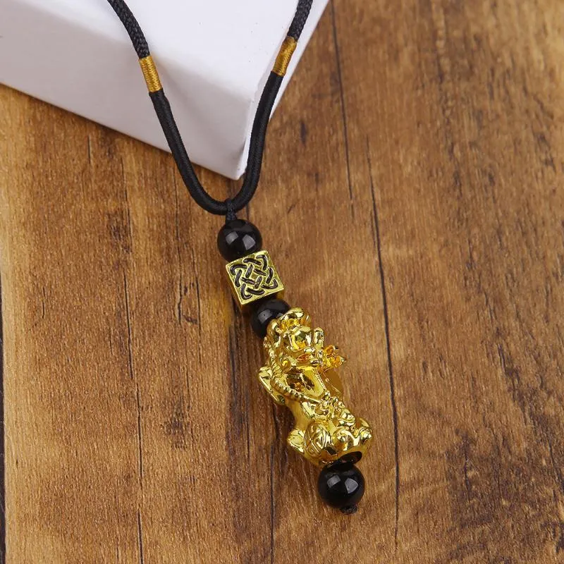 Pixiu Anhänger Halskette Symbol Reichtum und viel Glück Chinesische Feng Shui Glaube Obsidian Steinperlen Halsketten Ketten2005