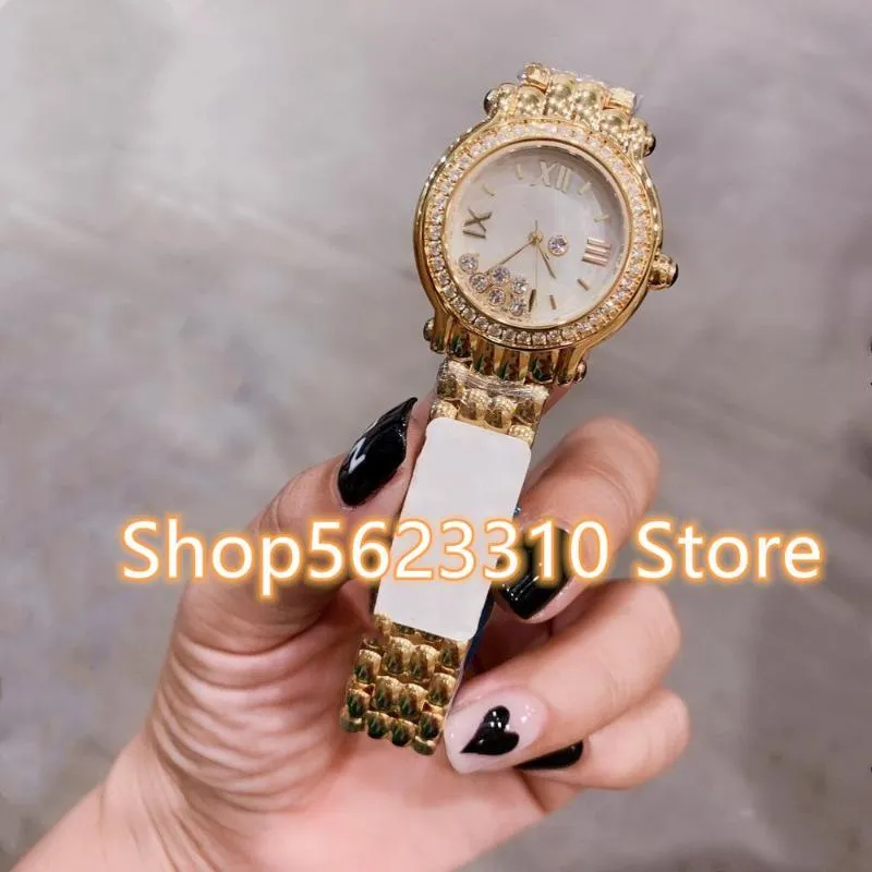 Armbandsur Happy Stone Watch Women Steel Quartz armbandsur romerskt nummer Dial Watches Mother of Pearl Shell Clock 30mm278V