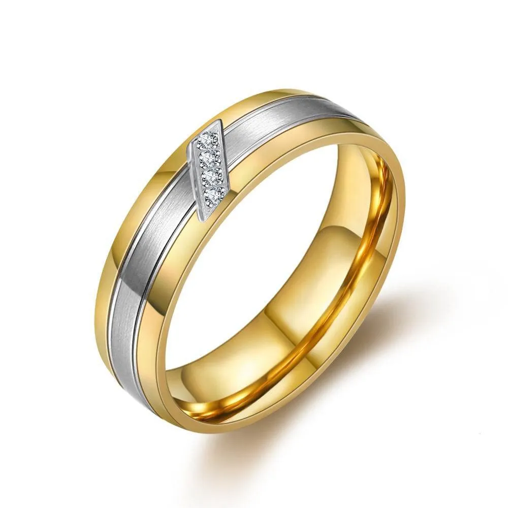 Coppie anelli uomo donna lui lei AAA zircone diamanti tono oro titanio anello di fidanzamento matrimonio in acciaio inossidabile set di gioielli
