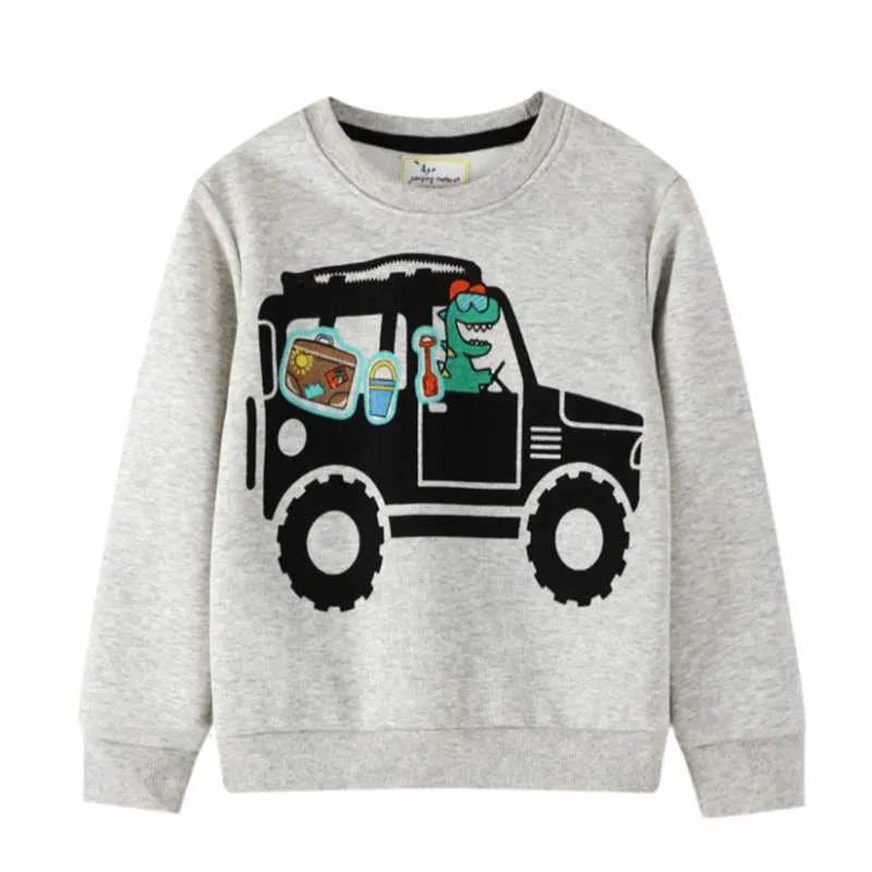 Hoppmätare Ankomst Bomull Baby Sweatshirts With Dinosaurs Applique Stripe Boys Tjejer Tops Toddler Sportkläder 210529