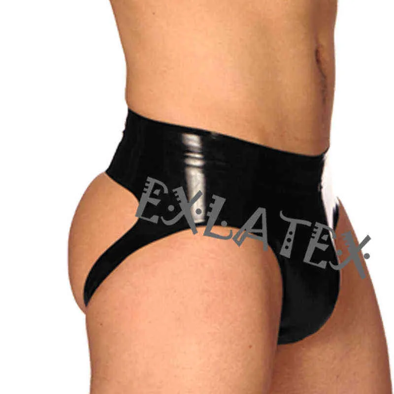 Latex Panties Men Erotic Underwear Underpants Latex Rubber Stripped briefs Open buttocks Latex Shorts Sexy Lingerie (3)