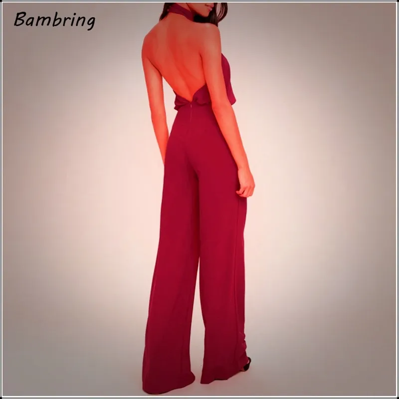 Ärmlös stropplös eleganta kvinnor Jumpsuit Casual Summer Overalls Solid Color Halter Backless Loose Long Rompers Women Custom 210326