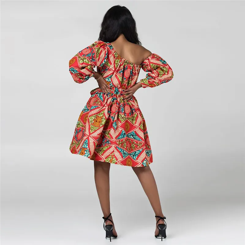 アイソロースブランドファッションダッシュトップ女性アフリカのドレス夏の斜めのショルダーベルトの短い着用パーティープリント豊富なバジン服210422