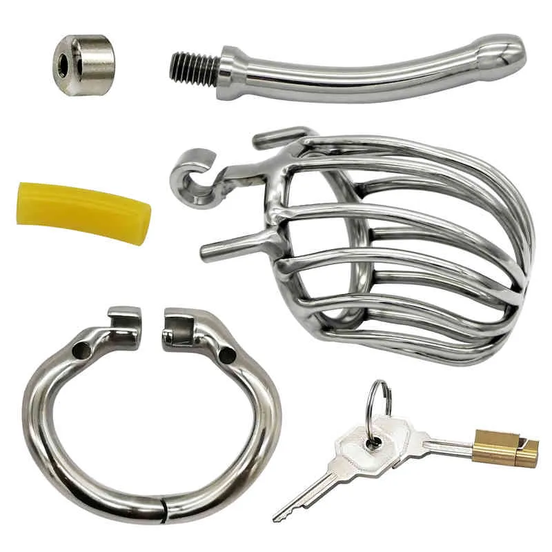 Dispositivo masculino de bloqueio furtivo de aço inoxidável ergonômicoGaiola de galoPênis LockCock Ring BeltS0951103229