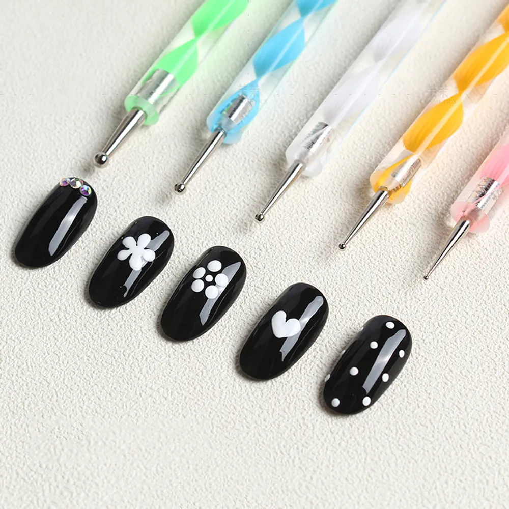 Nail Art Dispensing Tools Double-ended Pointing Pens round head nail tools Dot needle manicure 5 sizes