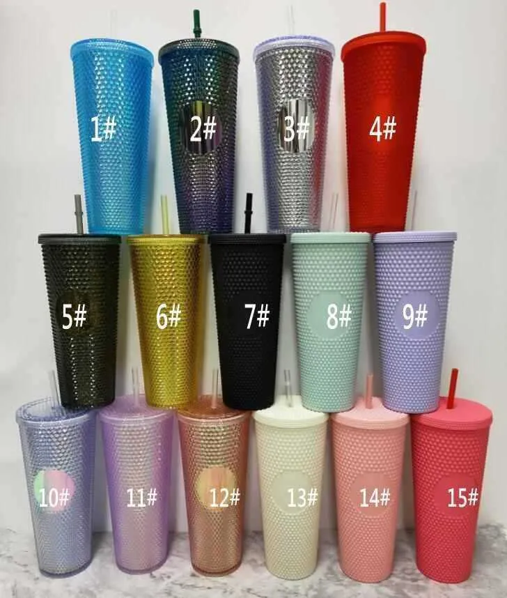 700 ml Tumbler Personlig iriserande 24 Bling Rainbow Unicorn Studded Cold Cup Tumbler Coffee Mugg med Straw285w