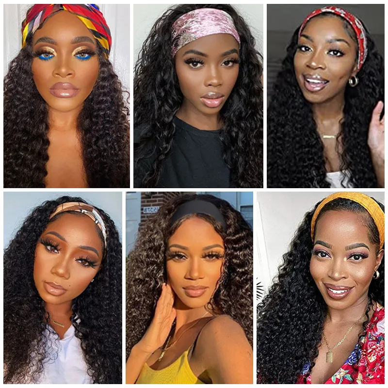 Long Kinky Curly Headband Wigs para mulheres afro negras 18 polegadas peruca sintética sem cola peruca diária com headbandfactory direto