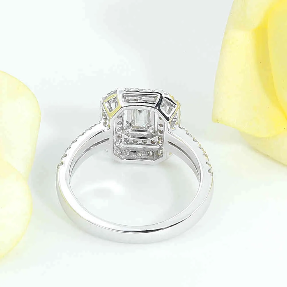 VERYINS 14K or blanc centre émeraude coupe Double Halo Moissanite bague de fiançailles pour les femmes cadeau d'anniversaire