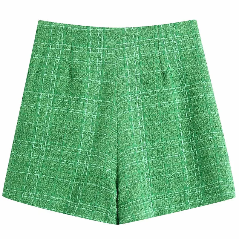 Schlanke Frauen Grün Hohe Taille Shorts Sommer Mode Damen Vintage Plaid Weibliche England Stil Formal 210515