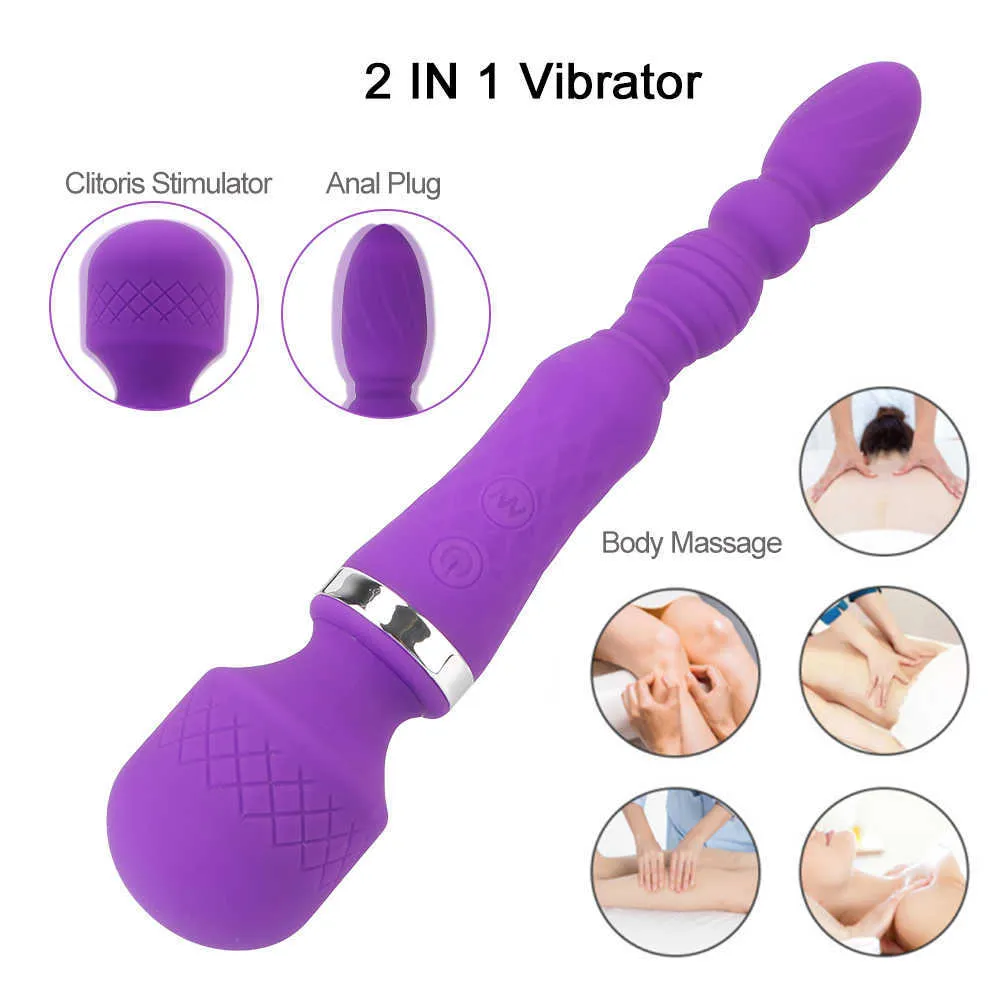 Massage Items Magic Wand 2 In 1 Anal Plug Female Masturbator Lesbian 10 Modes Vibrator Erotic Machine Sexy Toys for Women Adults Products