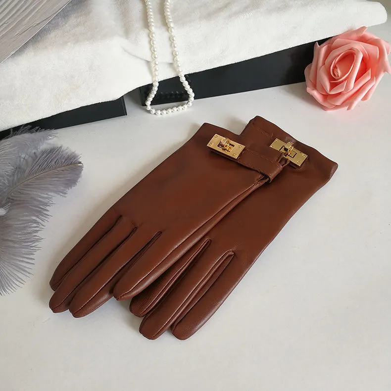 HS Тот же стиль осень и зимние британские импортные кожаные перчатки для женщин Тонкие короткие короткие вождения теплое ручное экран Ремонт 7247839