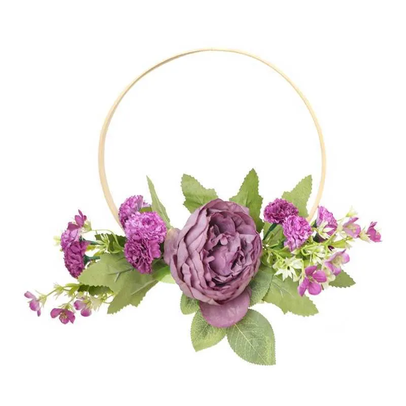 Bambou Anneau Artificielle Pivoine Fleur Guirlande À La Main Couronnes Florales Guirlande pour Porte D'entrée Mur De Noce Ferme Maison Y0901