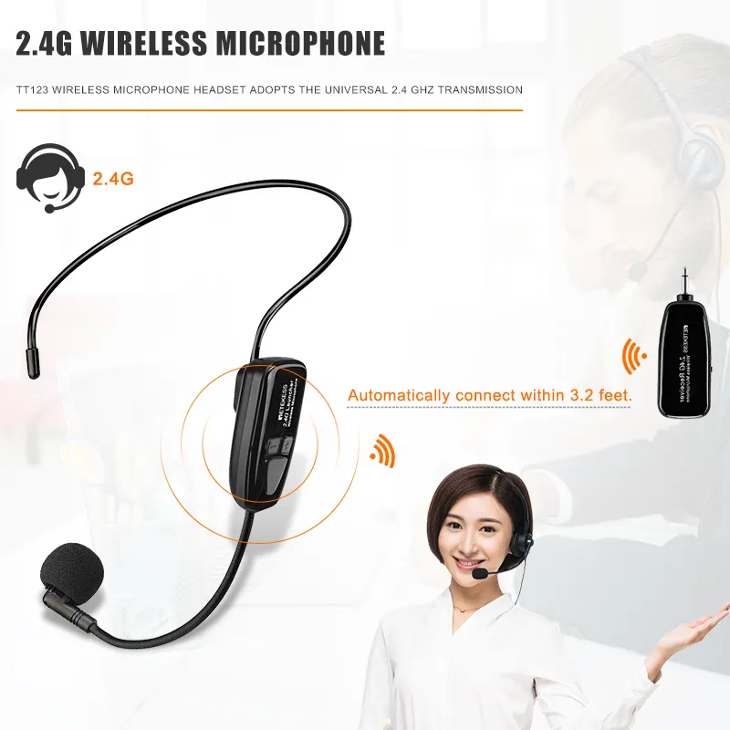 Retekess TT123 2.4G Head-mounted Wireless Microphone Transmitter With Receiver Voice Amplifier Speaker Teaching Tour Guide