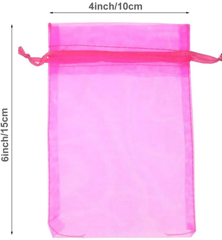 Bags Organza, 4x6 polegadas 10x15cm Sheer Drawstring Sacos de Presente, Quente Pink Organza Jewelry Bolsas, Festa de Casamento Favor Bolsas, Jóias, Cosmi