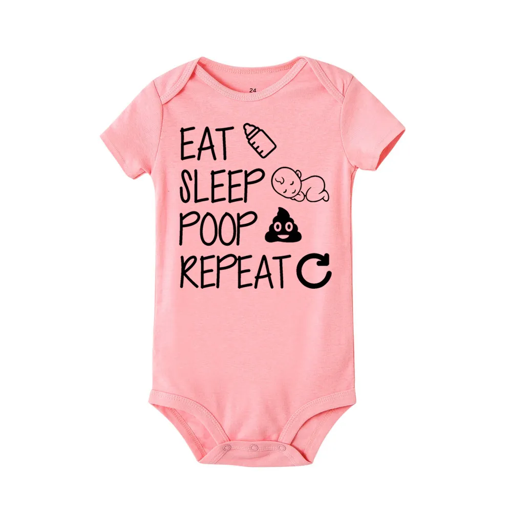 Nyfödd sommar Romper Eat Sleep Poop Upprepa spädbarn Toddler Baby Boy Girl Funny Letter Romper Jumpsuit Kläderdräkt K7113783168