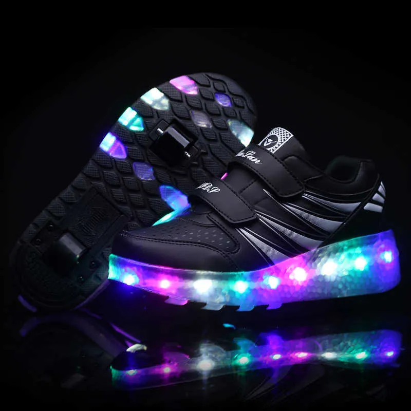 2019 Осень Новые светящиеся кроссовки с колесами для обуви для мальчиков с колесами и светодиодными туфлями для девочек с роликовыми коньками обувь x0719