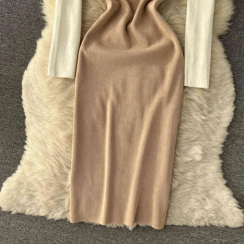 Singreiny New Knited Dress女性弾性スリム長袖ボディコンドレス秋冬ファッションセクシーストリートウェアセータードレスY220214