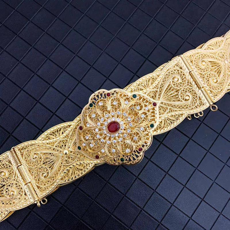 Or creux fleur métal carré bouton taille corps chaîne ceinture bijoux ceinture mariage accessoires de mariée arabe robe ceintures