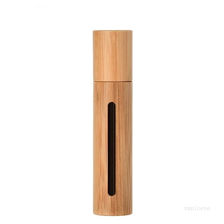 10ml naturlig bambu återfyllningsbar tom eterisk olja flaska eteriska oljor diffusorer doft stål rullboll flaska för hem resa t2i51766