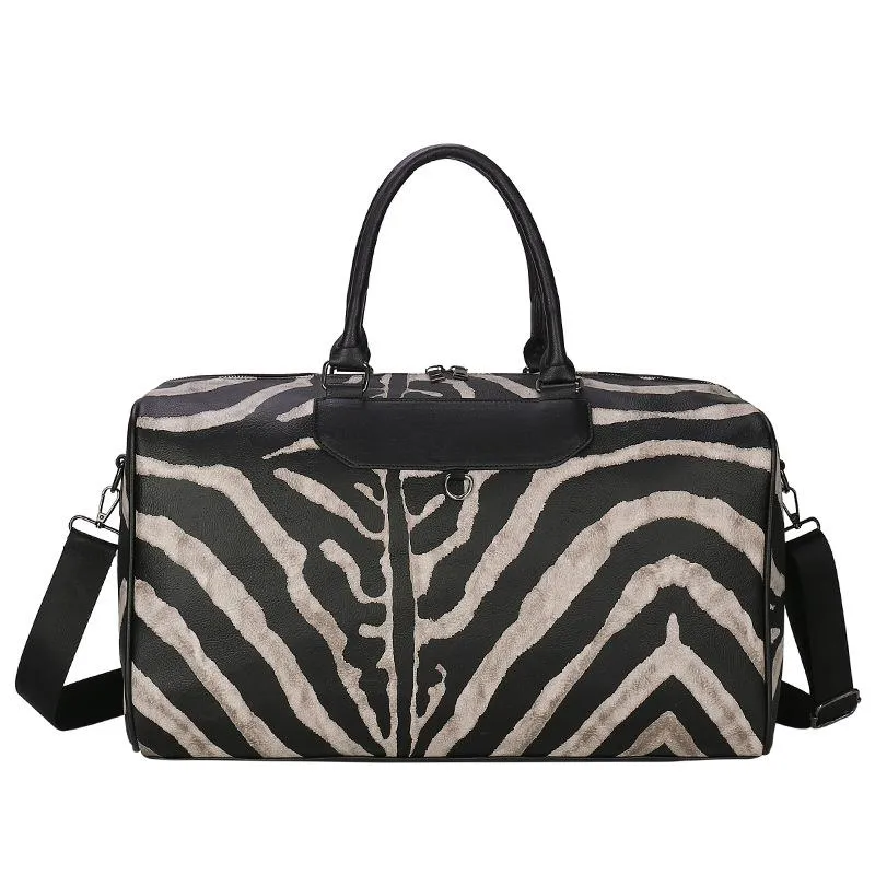 Duffelväskor Zebra Print Women's Travel Bag stor kapacitet Handväska läder rand duffle stor tothelg över natten gym för WO256Z