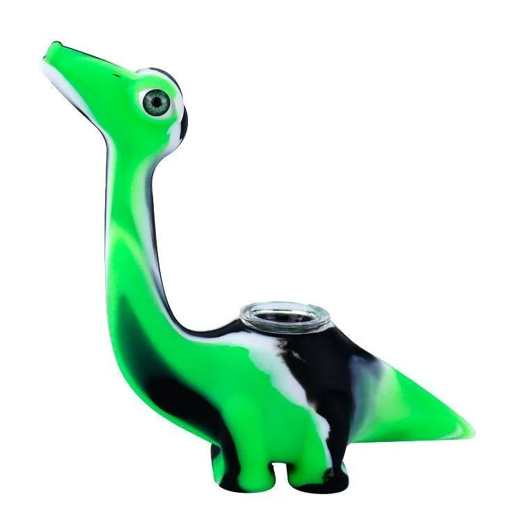 Narguilés Nouveau style bangs d'eau en verre mignon dinosaure mini bong avec des tuyaux de fumer en silicone incassable dab rig type libre