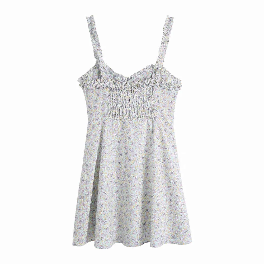 Floral print slip korte jurken vrouwen casual backless sexy strand vrouw zomer jurk mode ruche sundresses 210520