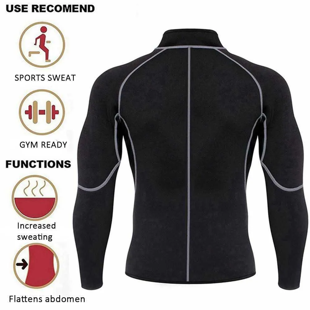 Män Svett Bastu Suit Viktminskning Neopren träningskjorta Body Shaper Gym Compression Top Fitness Långärmad Shapewear