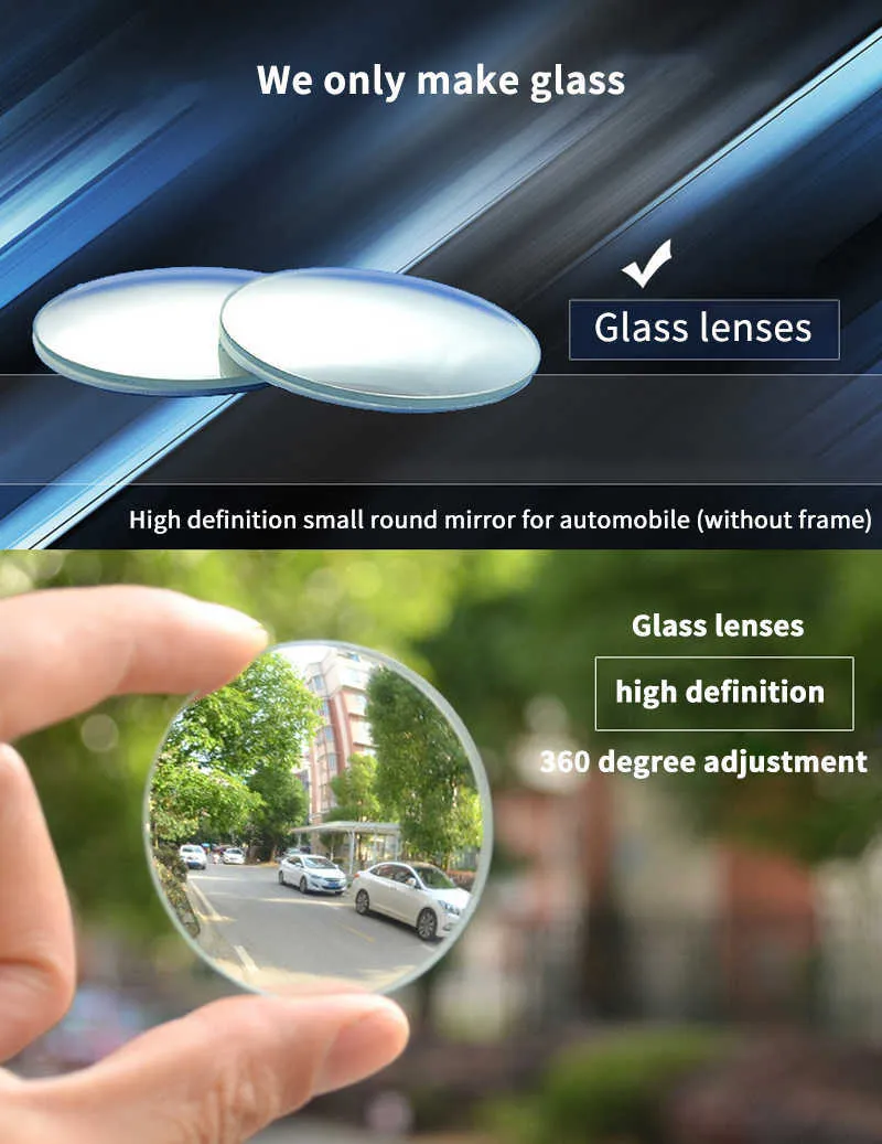 HD espelho cego espelho ajustável carro retroview convexo para reverso largo angular estacionamento de veículos de aro s 360 graus