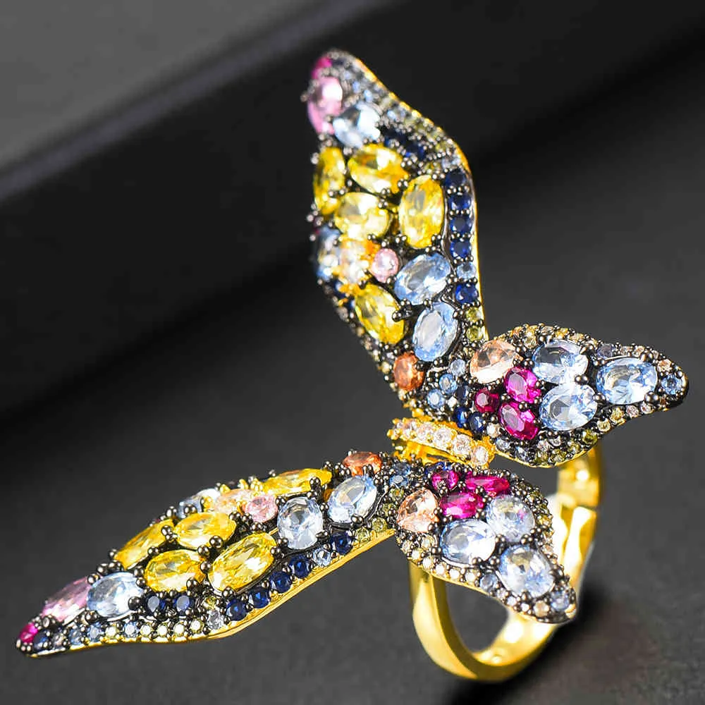 女神ブライダル婚約の結婚式のキュービックジルコンドバイアクセサリーのためのゴッドキル韓国の高級蝶のリングの指輪ジュエリー2020
