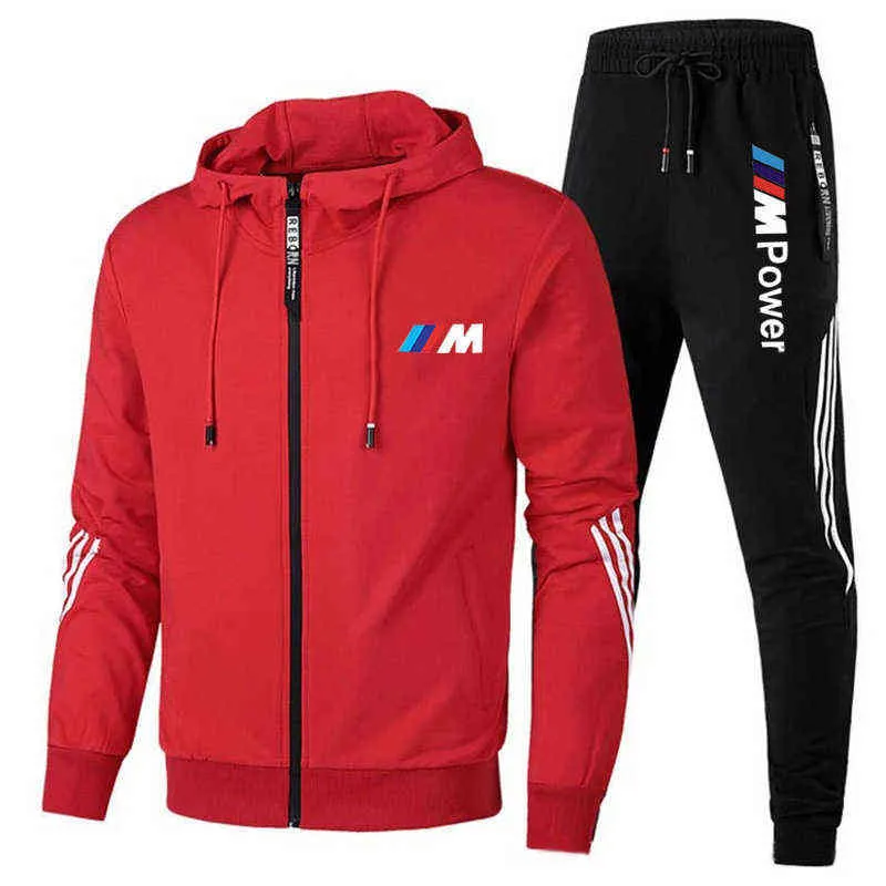 2021 Nya Märke Print Tracksuit Men Set Hoodie And Pants Casual Sportswear Gym Kläder Jogging Mäns Suits Black Red G1217