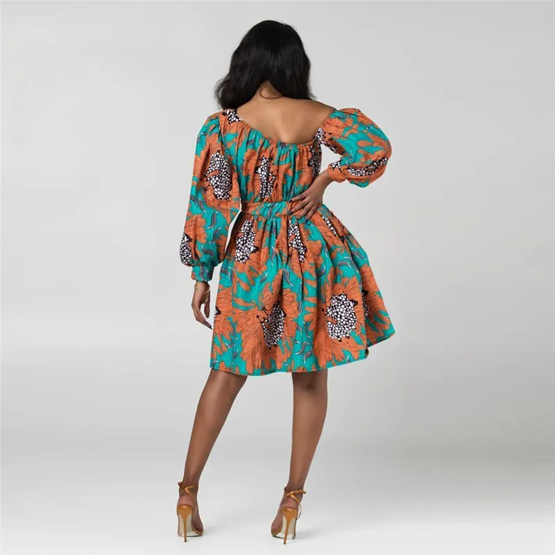 Isarose Marque Mode Dashiki Top Femme Robe Africaine Été Oblique Épaule Ceinture Courte Porter Parti Imprimer Riche Bazin Vêtements 210422