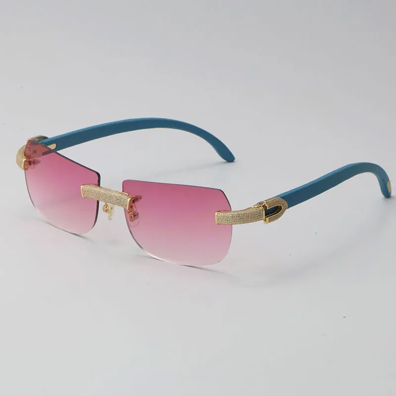 2022 Nouveau modèle de lunettes de soleil en diamant micro-pavé original en bois rouge lunettes de soleil sans monture en or 18 carats C décoration mâle femme lunettes UV 4246e