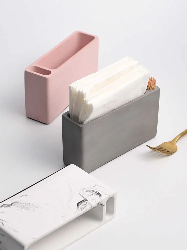 Nordic Ins Desktop Dekoration Porslin Tillbehör Tissue Paper Holder Cement Box Lagring Tandpetare 210818