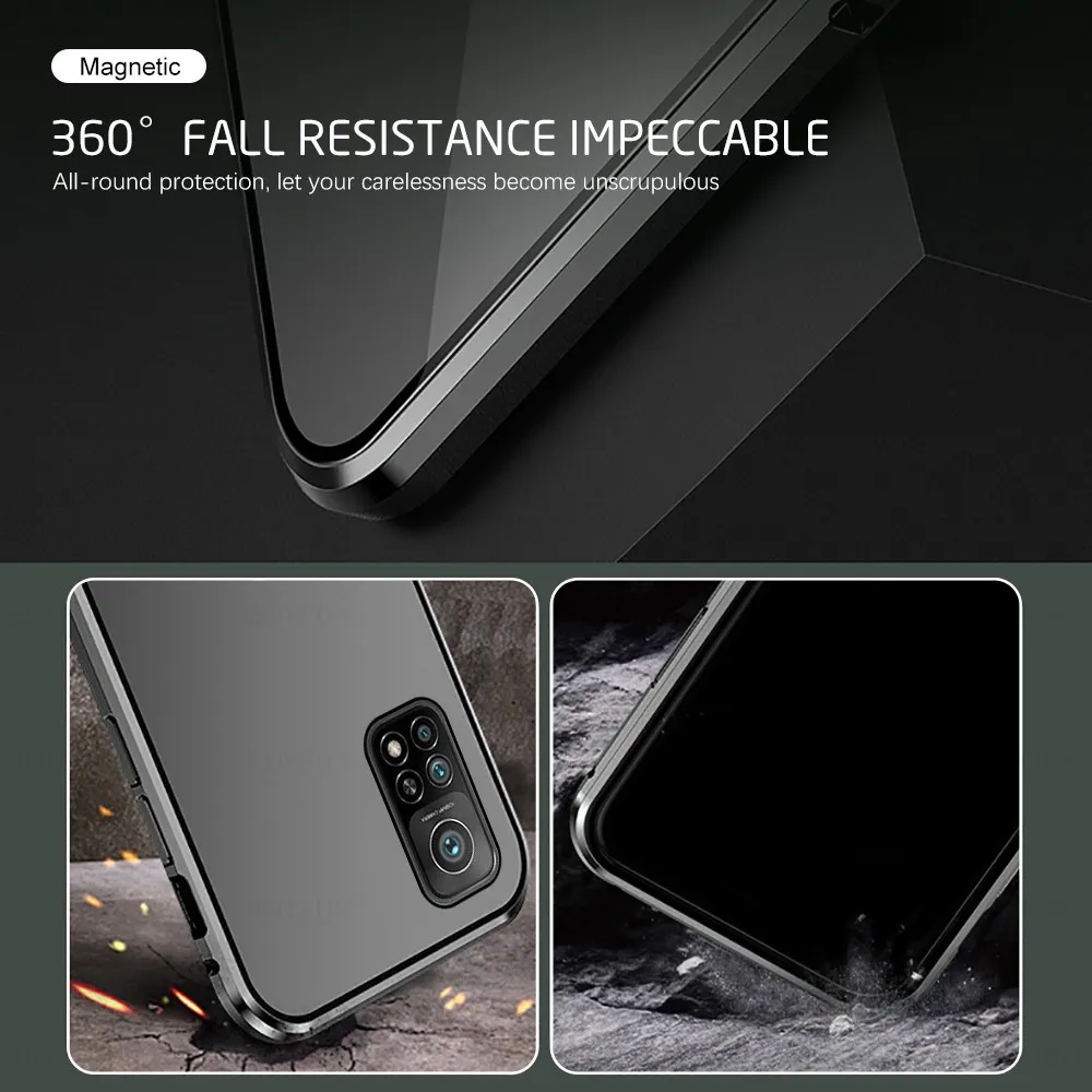 360 ° Магнитные чехлы Flip для Xiaomi Mi 10t Pro 5G с двойной боковой стеклянной крышкой xiomi mi10t 10tpro 10 t защитный Coque219v