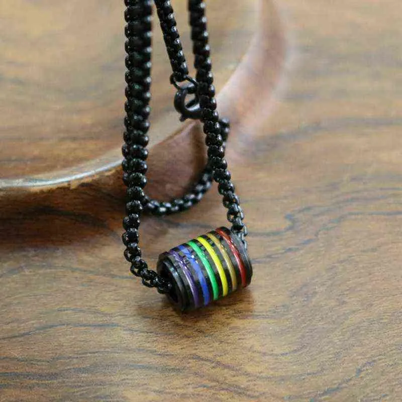 Collane con ciondolo cerchio tondo arcobaleno uomo Donna Gioielli LGBT Collana in acciaio inossidabile G1206