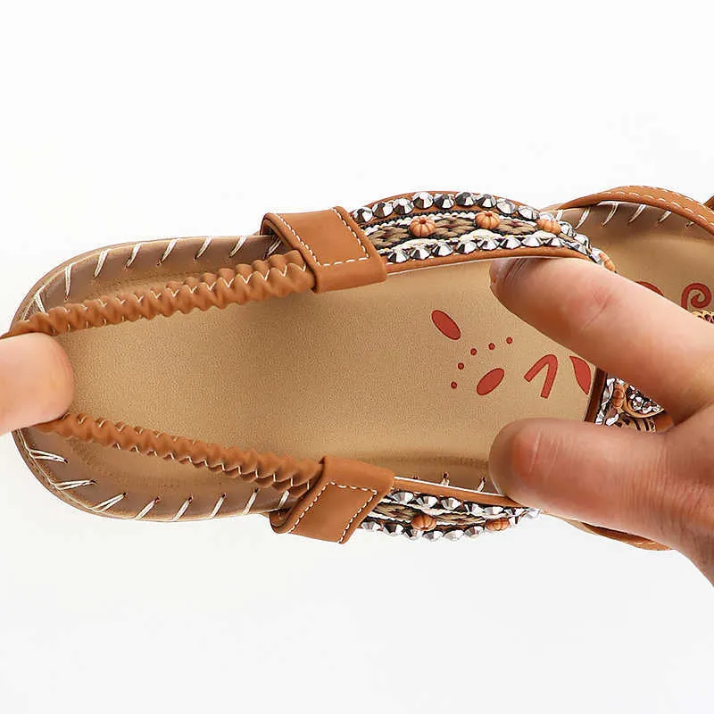 Rétro femmes sandales mode fleur imprimer chaussures de couture conception été sandales doux Paltform bande élastique sandales 210624