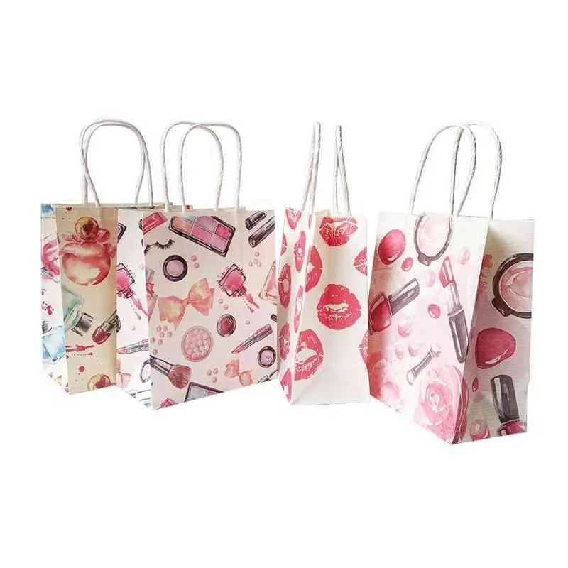 50 pièces15x18cm sacs en papier d'impression de motifs cosmétiques avec poignée sacs-cadeaux faveur de fête sacs de rangement d'emballage de mariage H1231