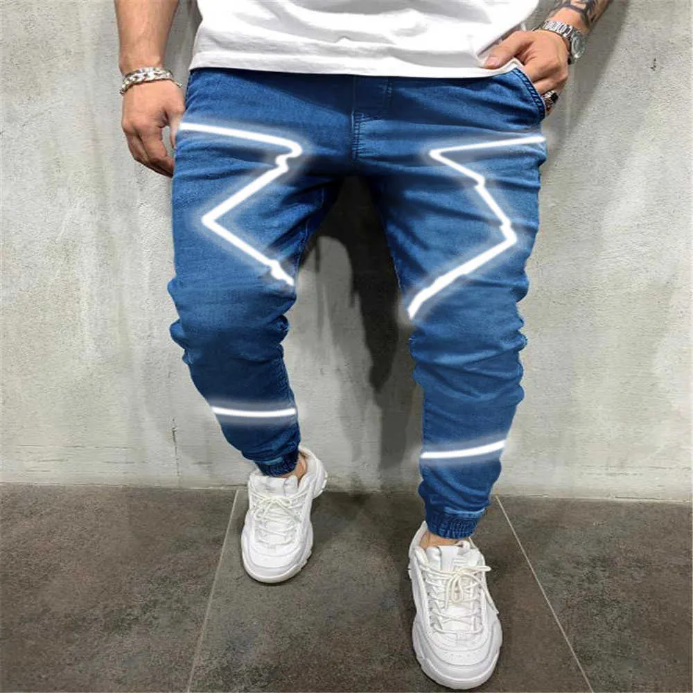 2021 nouveaux jeans pour hommes de printemps et d'été personnalité hip-hop réfléchissant Europe et États-Unis pantalons de grande rue grande taille X0621