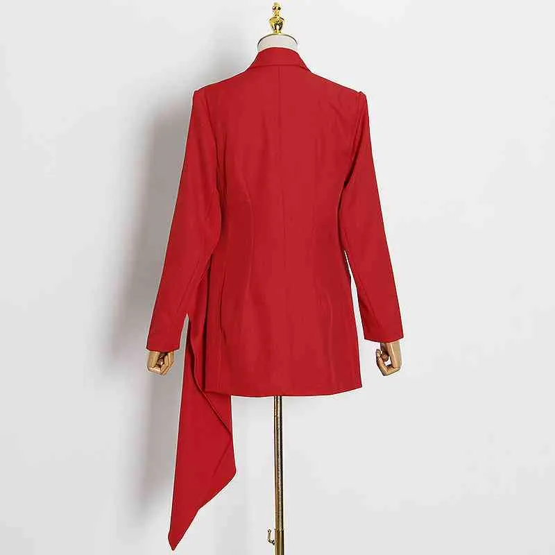 Asymmetrischer geraffter Blazer für Frauen, gekerbte lange Ärmel, unregelmäßige lässige Blazer, weibliche Modekleidung 210524
