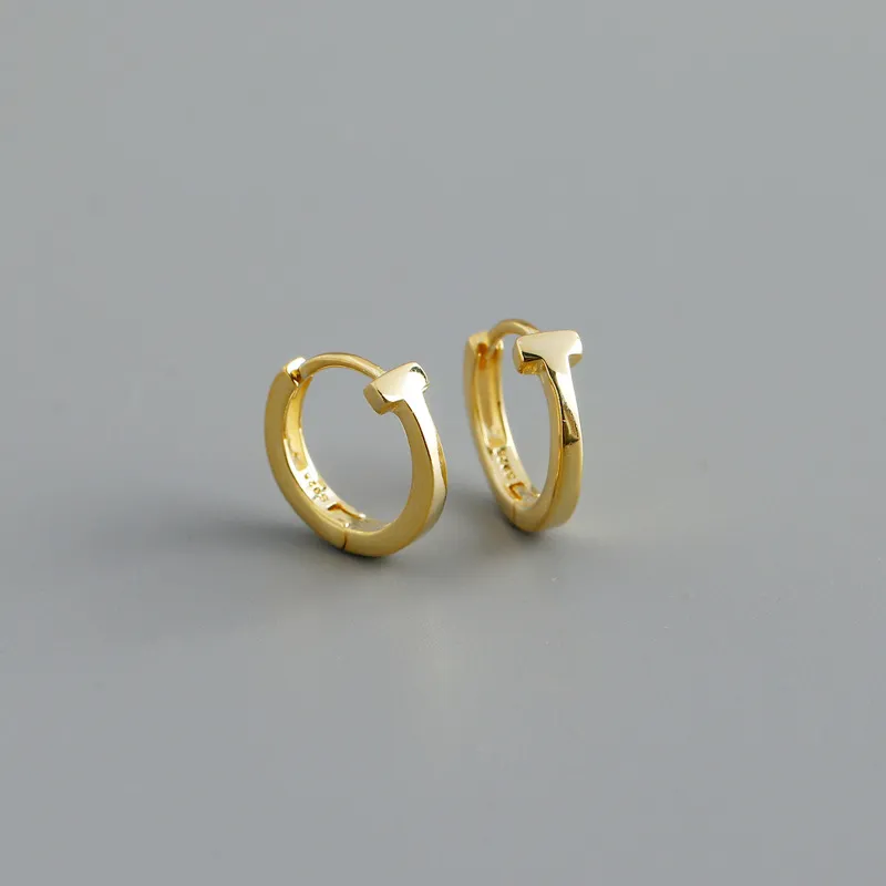 WANTME 925 en argent Sterling mode coréenne minimaliste lettre T étreinte boucles d'oreilles pour femmes hommes Punk Rock oreille nez anneau bijoux 210505657331