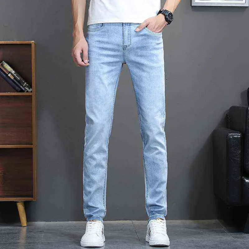 Business Fashion Stretch Denim Classic Style Men's Regular Fit Stragith Jeans Jean Trousers Male Pants Blue And Black 211111