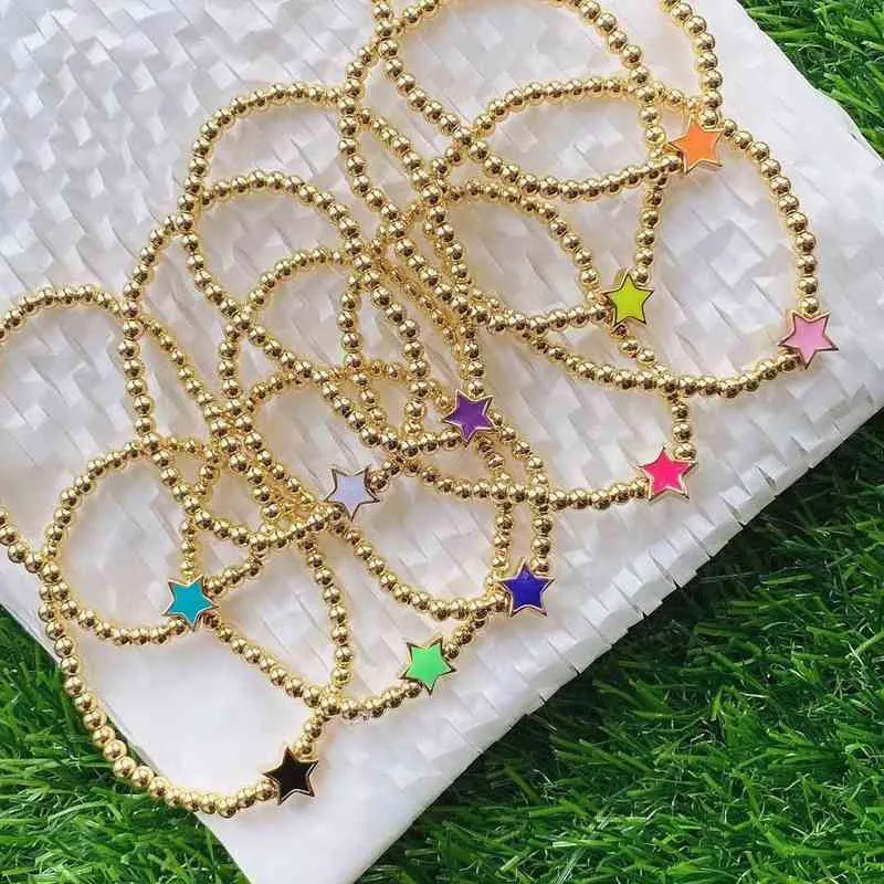 10 pièces mode coloré émail coeur étoile avec plaqué or couleur boule perles breloque à la main Bracelet perlé