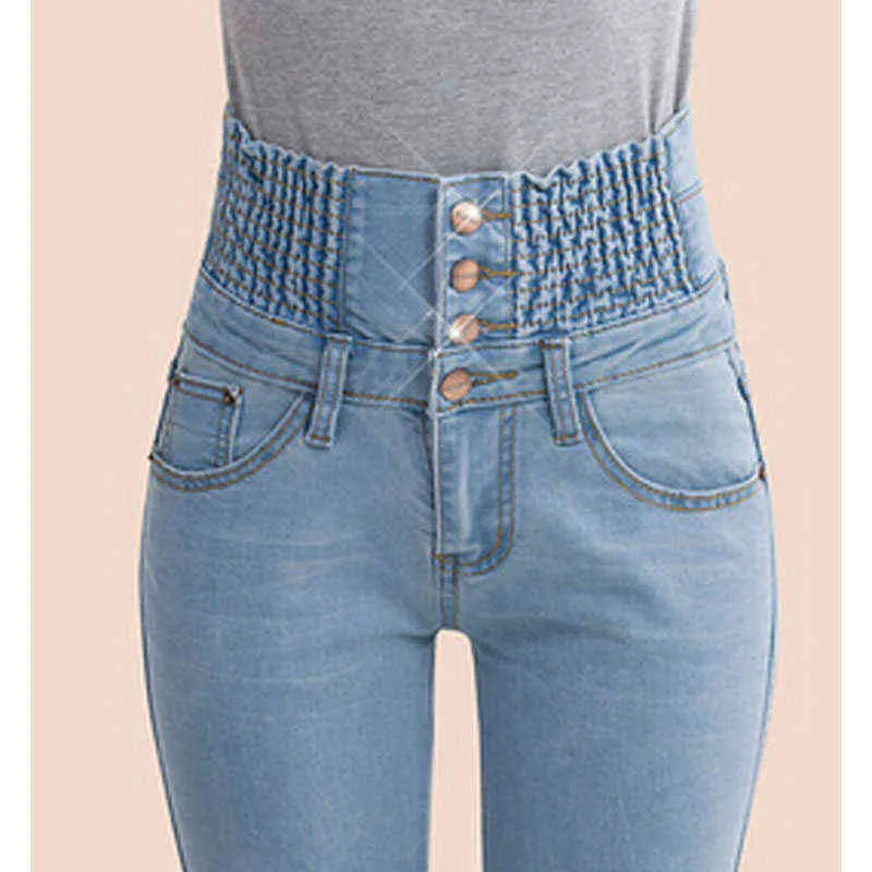 Mode Frauen Denim Hosen Elastische Hohe Taille Dünne Stretch Jean Weibliche Frühling/Herbst Jeans Füße Pantalones Mujer Plus Größe 211104